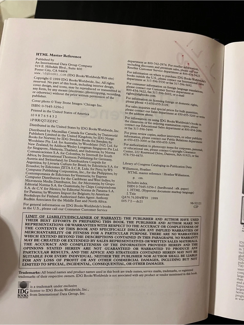 (Original $59.99) IDG Books HTML Master Reference Paperback Book CD 1999 ISBN 07